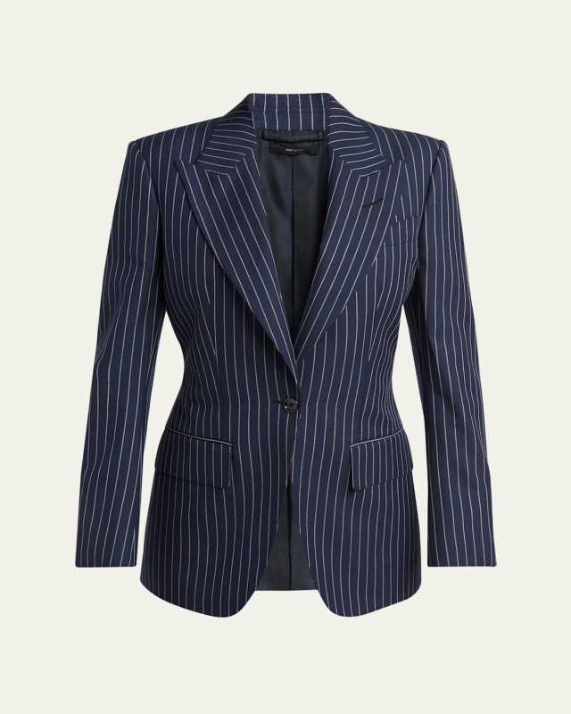 Pintstripe One-Button Wool Blazer